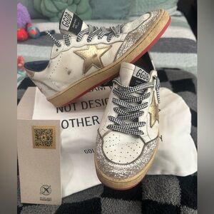 Golden Goose BallStar Sneakers with Gold Star and red bottoms size 37